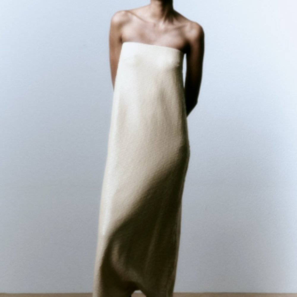 Zara Strapless White Sequin Dress